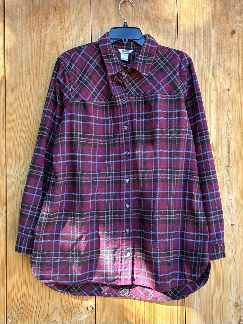 Duluth Trading Co Burgundy Flannel Plaid Shirt Shacket Sz Large